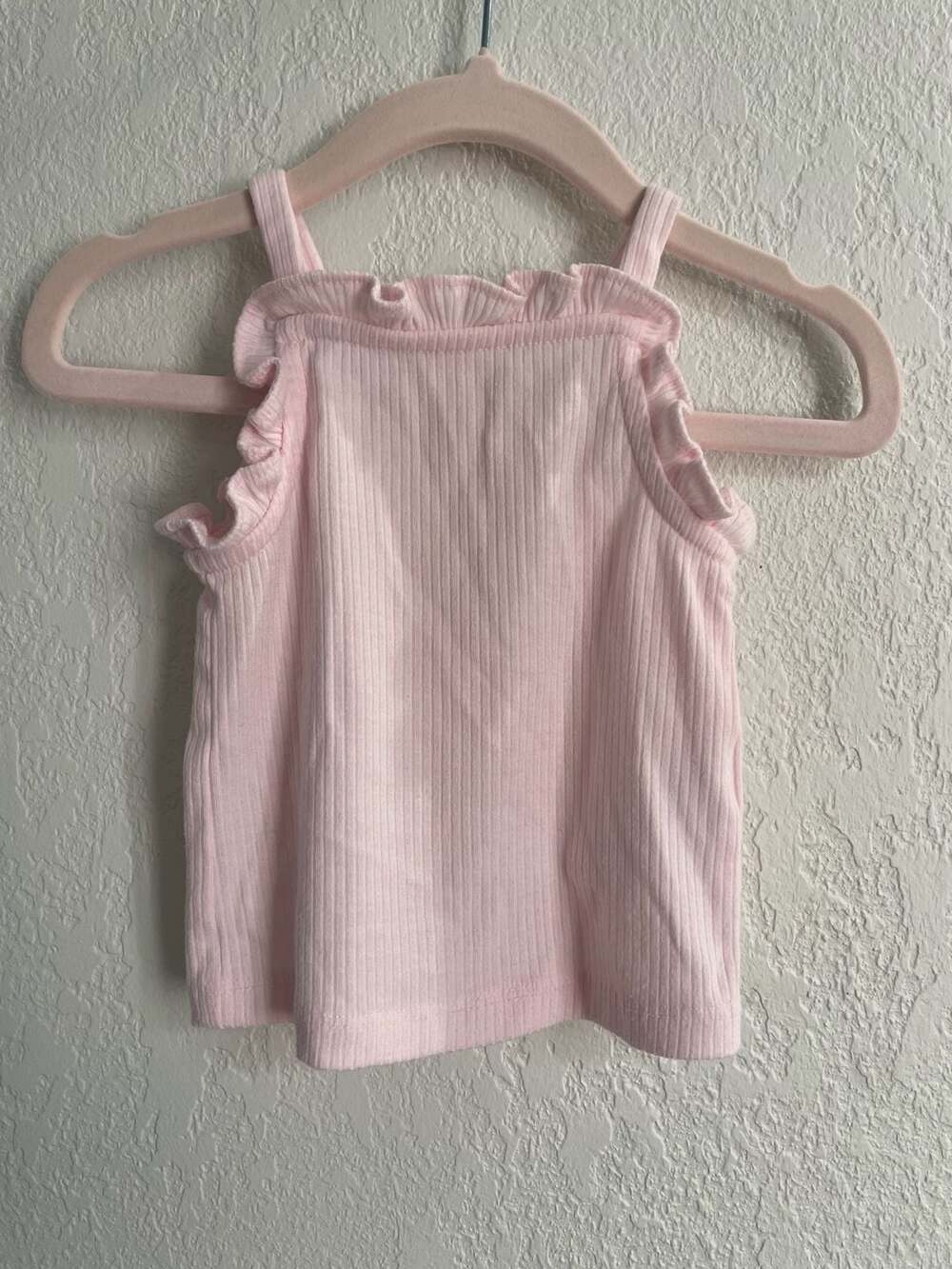 Janie and Jack Baby Girls Pink Ribbed Sleeveless Ruffle Top Size 6-12M